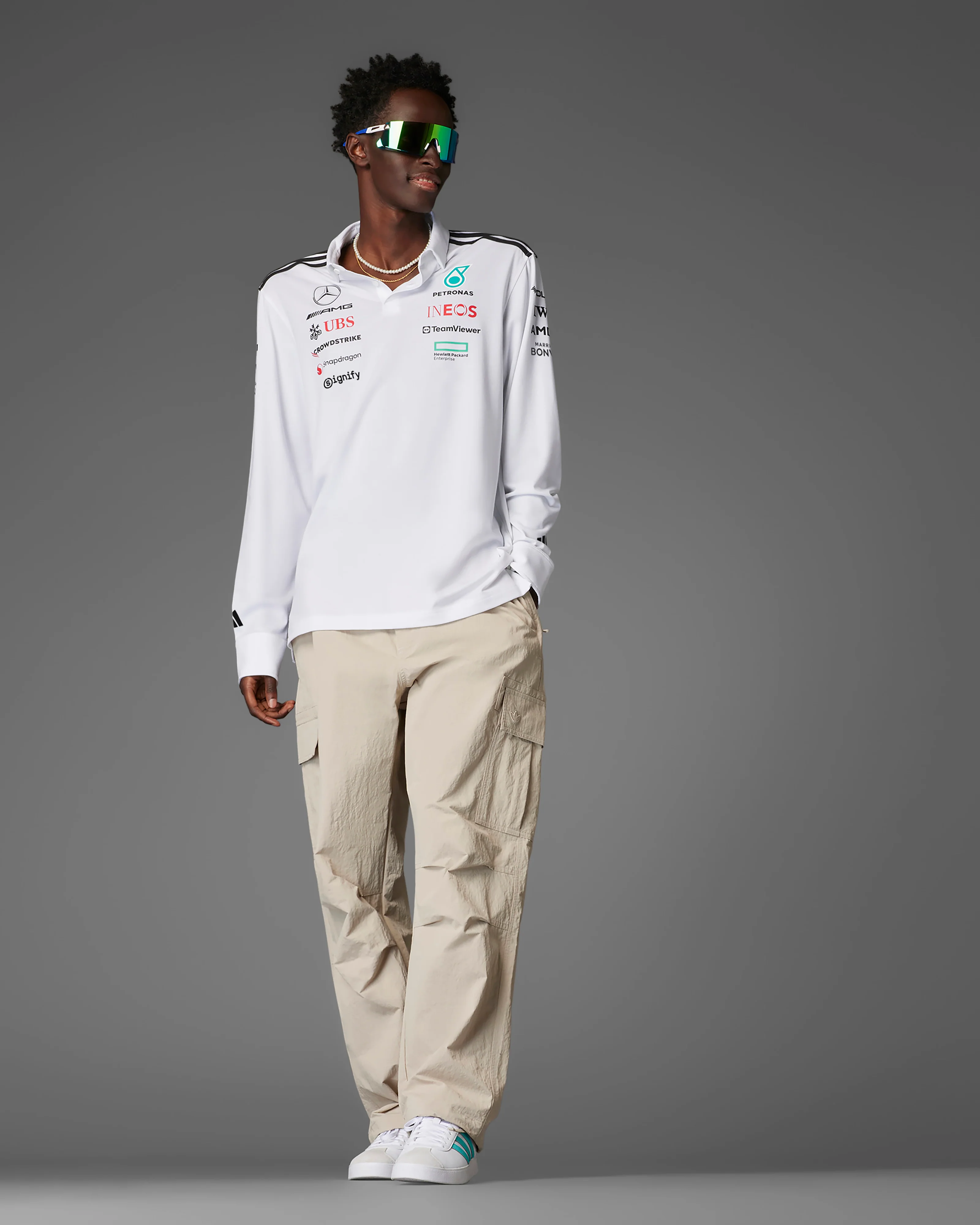 Mens 2025 Team Long Sleeve Polo White - Image 3